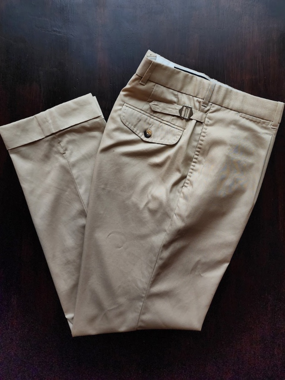 Luxire Pleated Khaki Twill Pants 32x29 Adjustable Side Tabs Flap Pockets Cotton